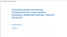 Supporting people experiencing homelessness and rough sleeping: Emergency Department pathway, checklist and toolkit